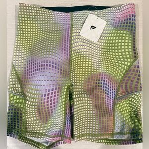 NWT Fabletics Green and Purple Bike Shorts with inside back pocket